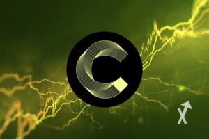 logo canton Network CC sur un fond vert avec une trendline de prix jaune