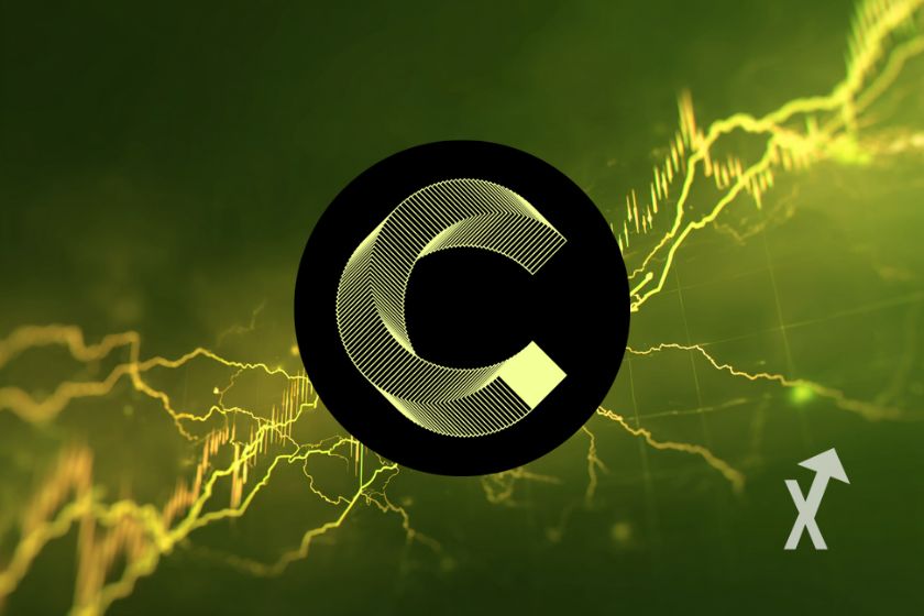 logo canton Network CC sur un fond vert avec une trendline de prix jaune