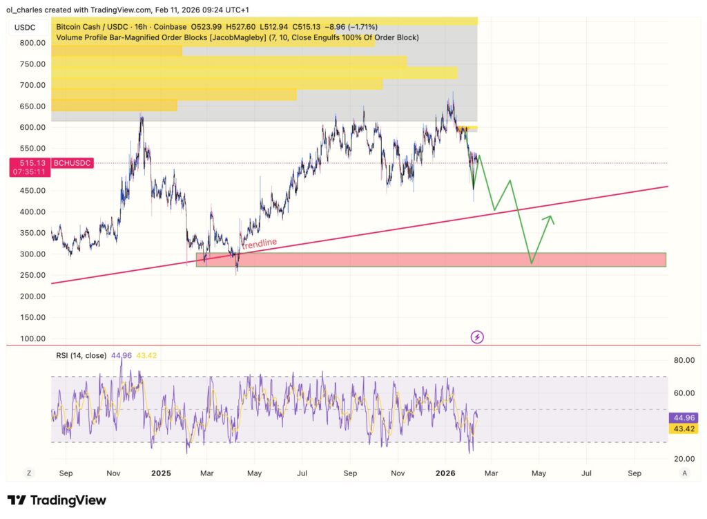 BCH Bitcoin Cash Kurs in 16 Stunden mit Orderblock