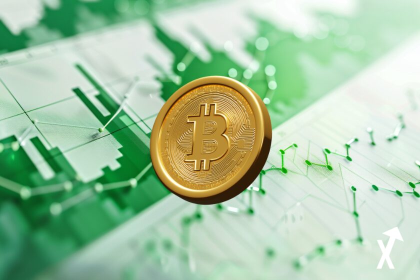 Bitcoin sur fond de graphique financier vert