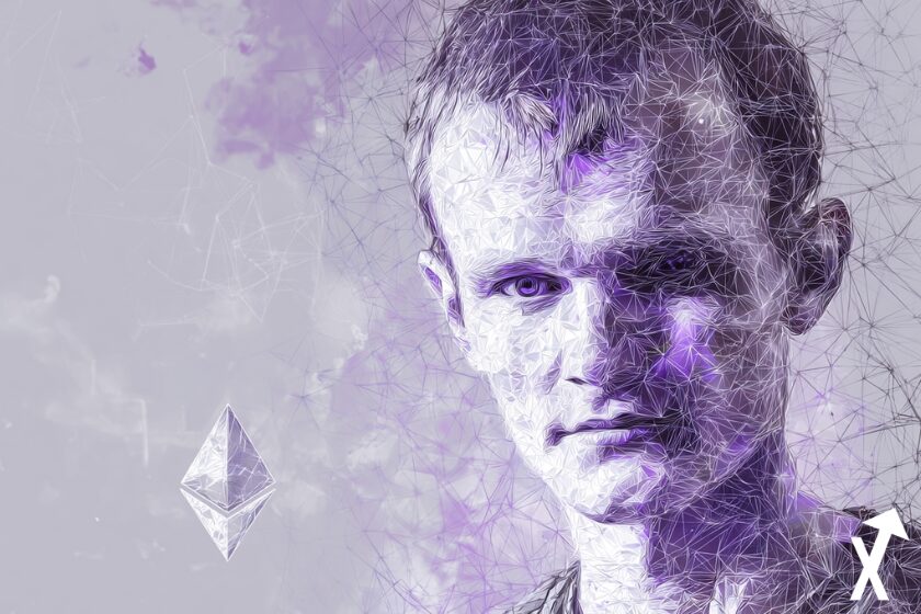 vitalik buterin coin ethereum &agrave; droite violet blanc blockchain