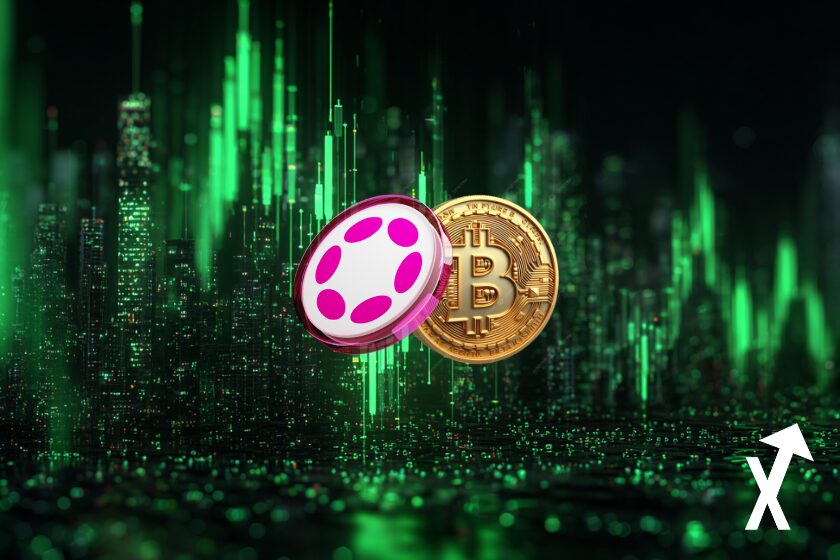 polkadot bitcoin coins sur fond trading chart vert color&eacute;