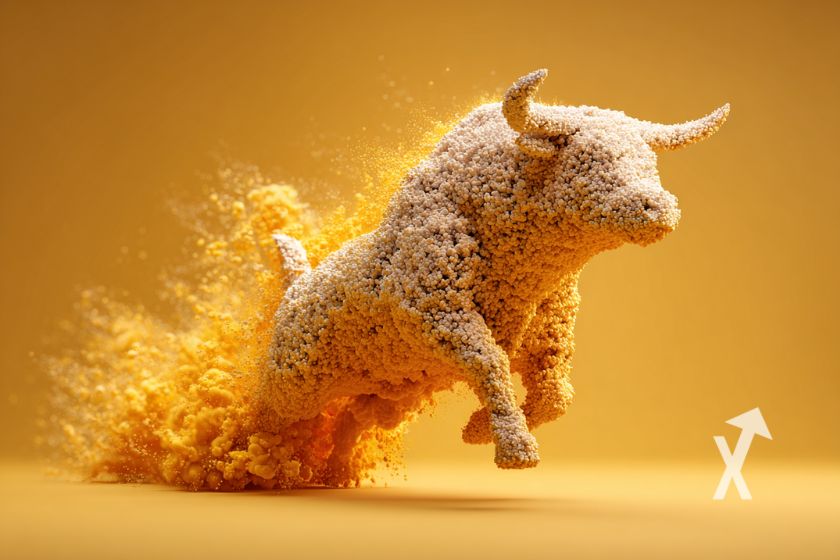 Bull run sur un fond jaune avec explosion orange