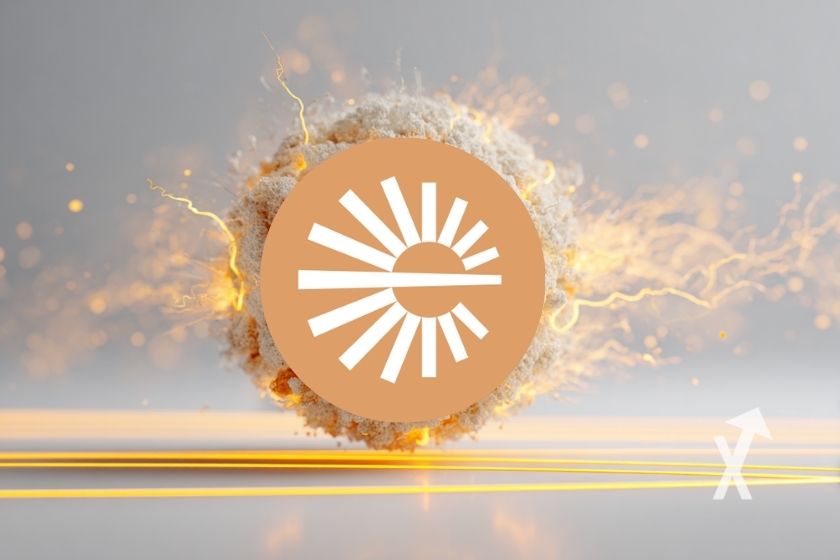 logo espresso esp sur une explosion grise avec &eacute;lectricit&eacute; jaune sur un fond gris
