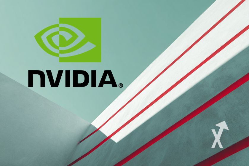logo nvidia sur un fond vert avec lignes rouges
