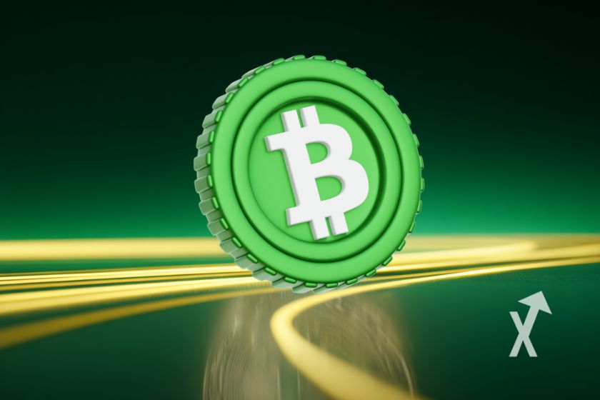 coin Bitcoin cash BCH sur un fond vert avec lignes jaunes