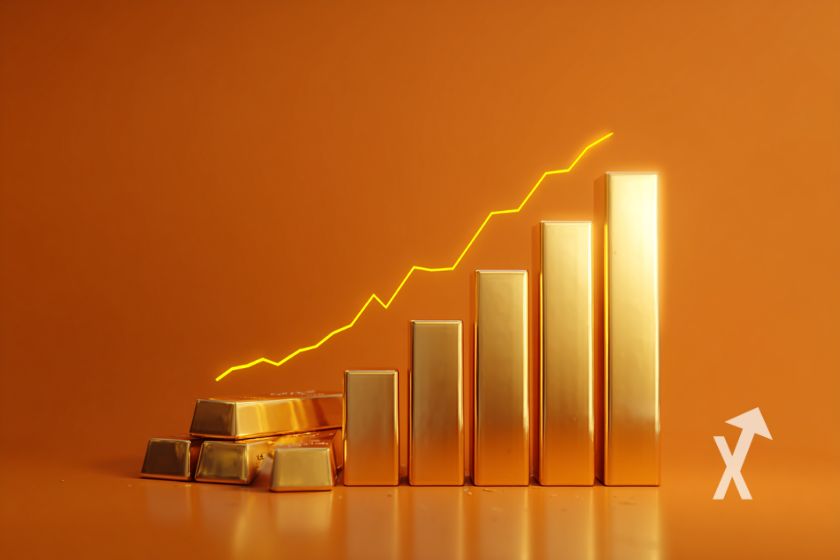 Fond orange avec trendline jaune et lingots d'or