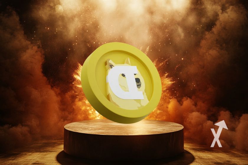 Digital illustration of Dogecoin logo.