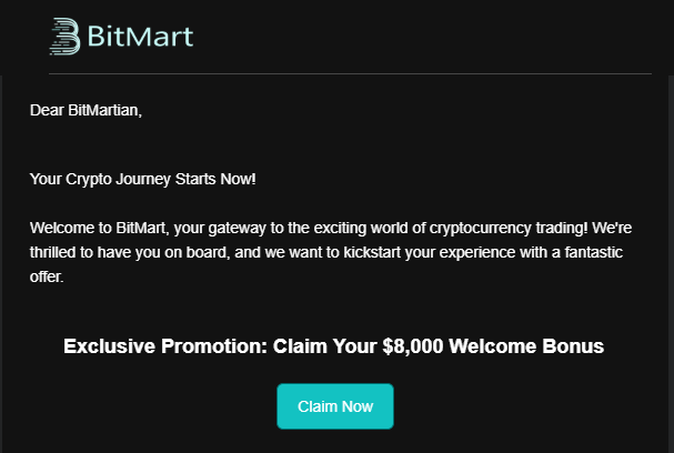 Bitmart welcome email