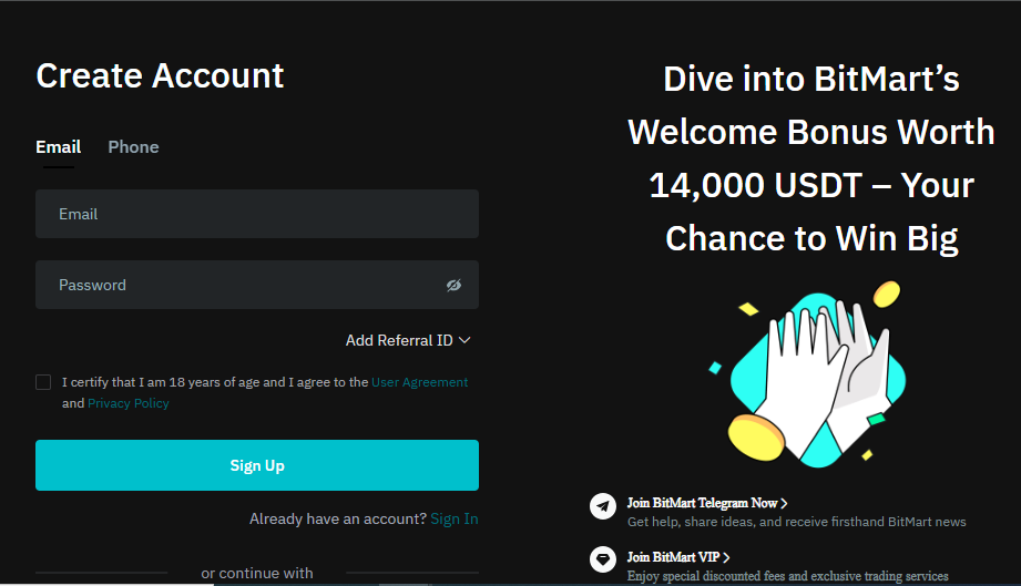 Bitmart Registration