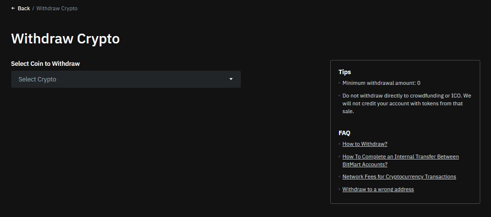 Retrait crypto Bitmart