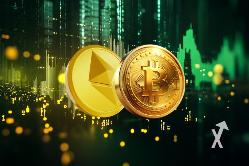 Cryptocurrency market concept art illustration.