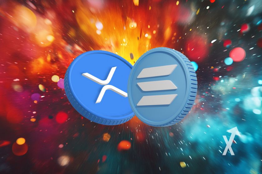 XRP and SOL coins with chart.