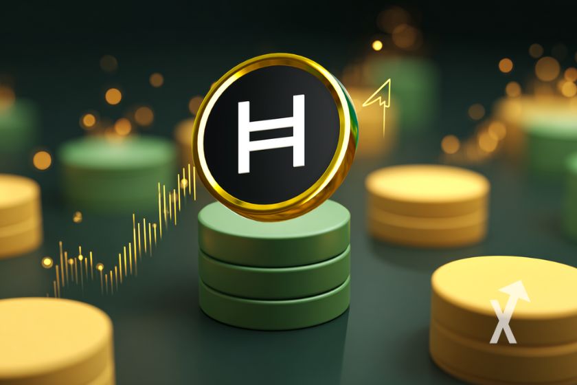 Hedera hbar logo on white background.