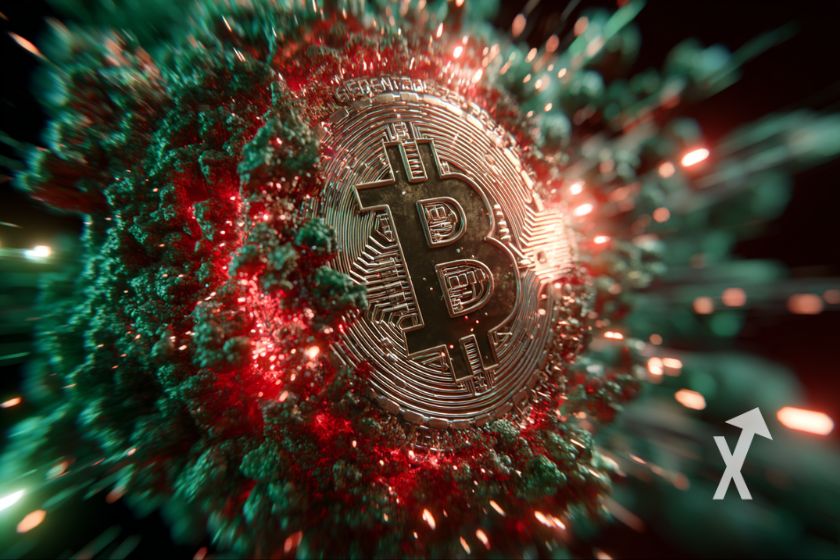 Cryptocurrency bitcoin logo on textured background.