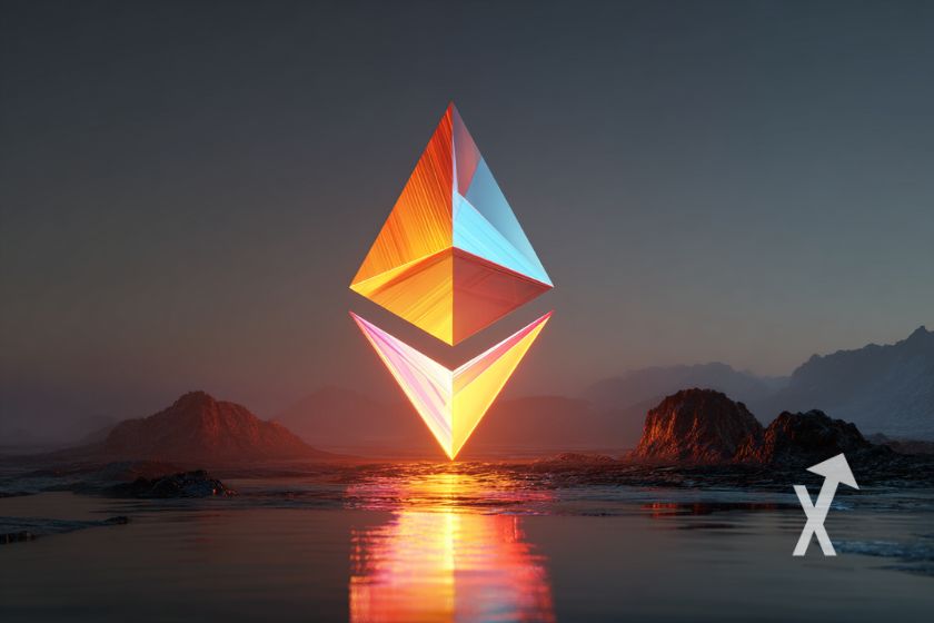 Ethereum logo on abstract background.