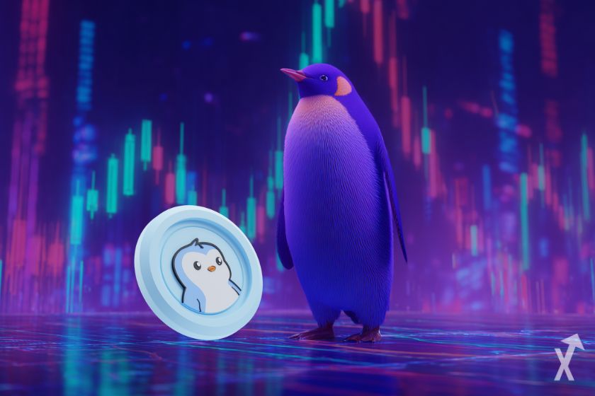 Adorable penguin waddling on snow.