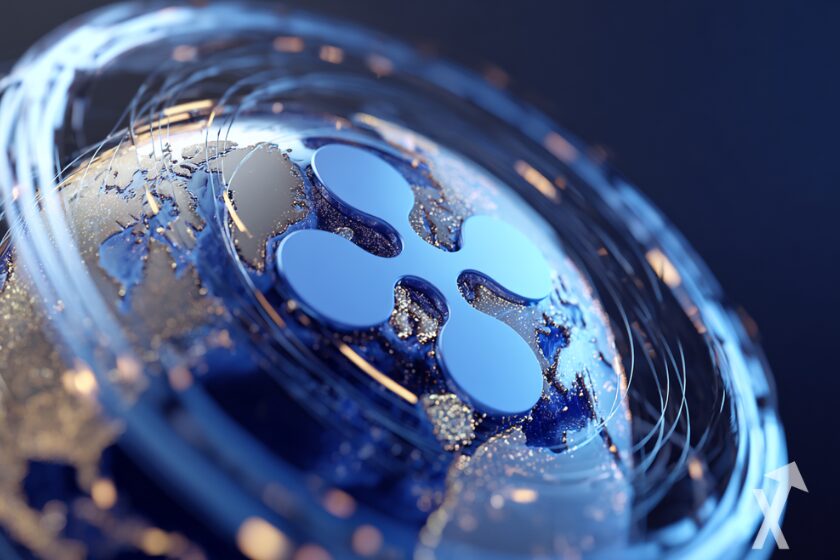 Cryptocurrency Ripple XRP in globular shape.