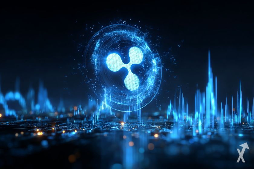 Cryptocurrency Ripple XRP digital token logo.