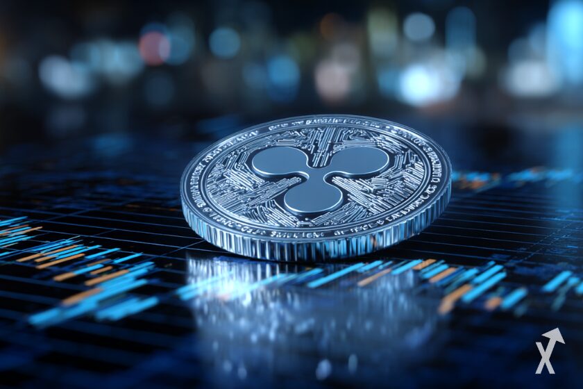 Cryptocurrency logo XRP Ripple symbol.