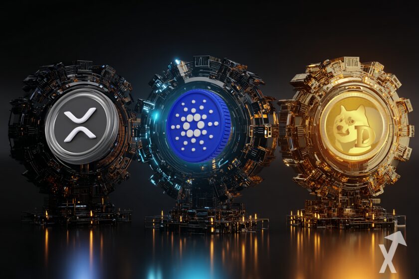 Cryptocurrencies ADA, Dogecoin, and XRP.