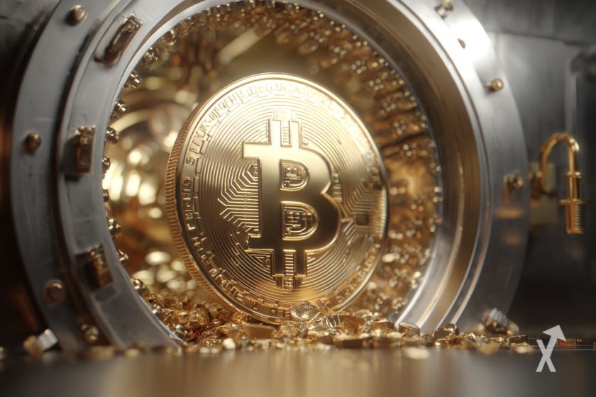 "Bitcoin in gold" - Digital currency symbolizes wealth and luxury.