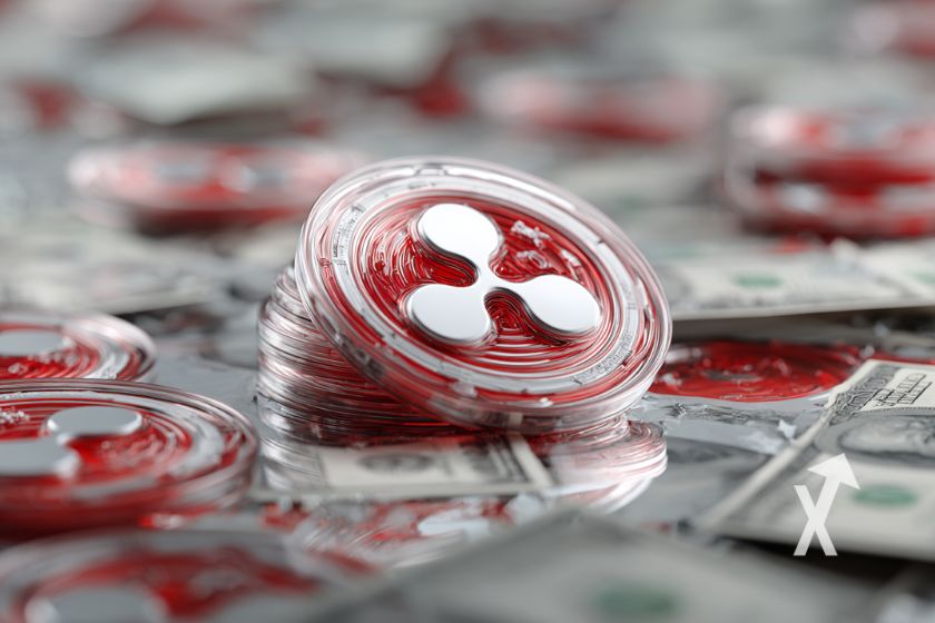 XRP cryptocurrency coin on white background.