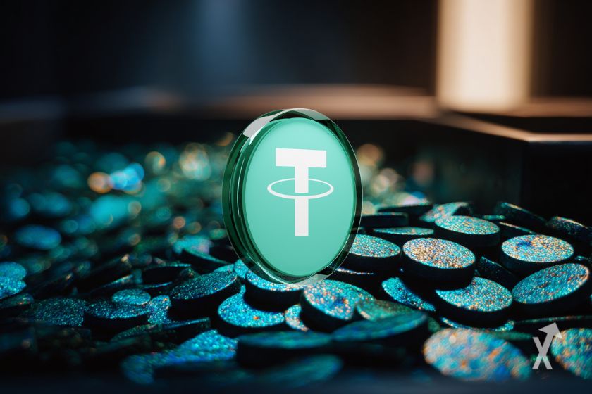 "The Tether token" - Cryptocurrency digital coin image description.