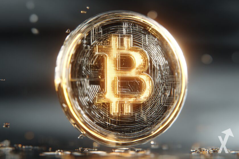 "Bitcoin glowing with neon lights"