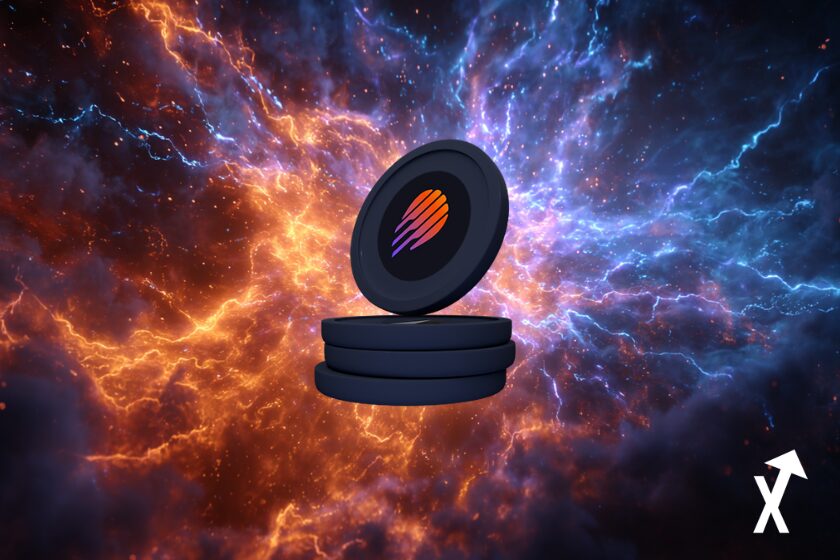 "Meteora tokens in blue and orange electric-themed background"