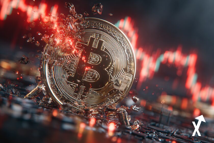 Bitcoin falling on red charts image.