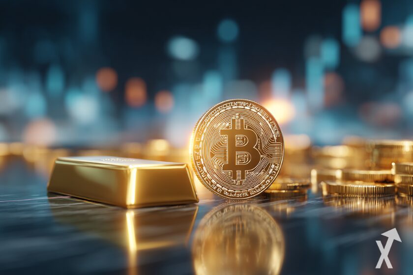 Bitcoin or gold comparison concept.