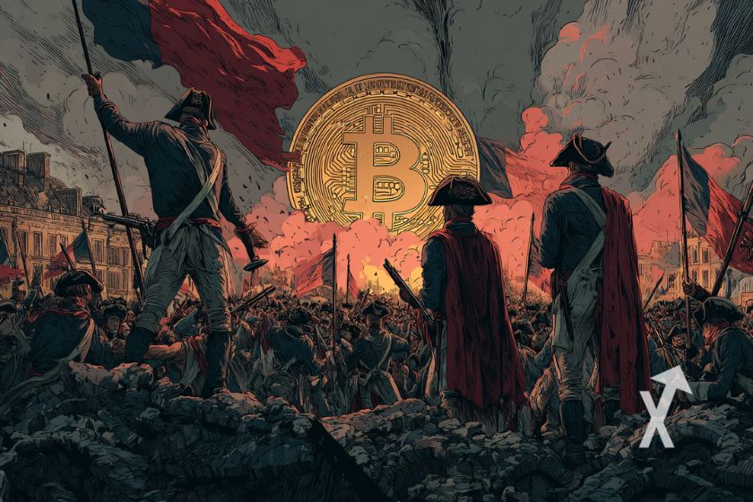 "French Bitcoin crisis magazine cover"