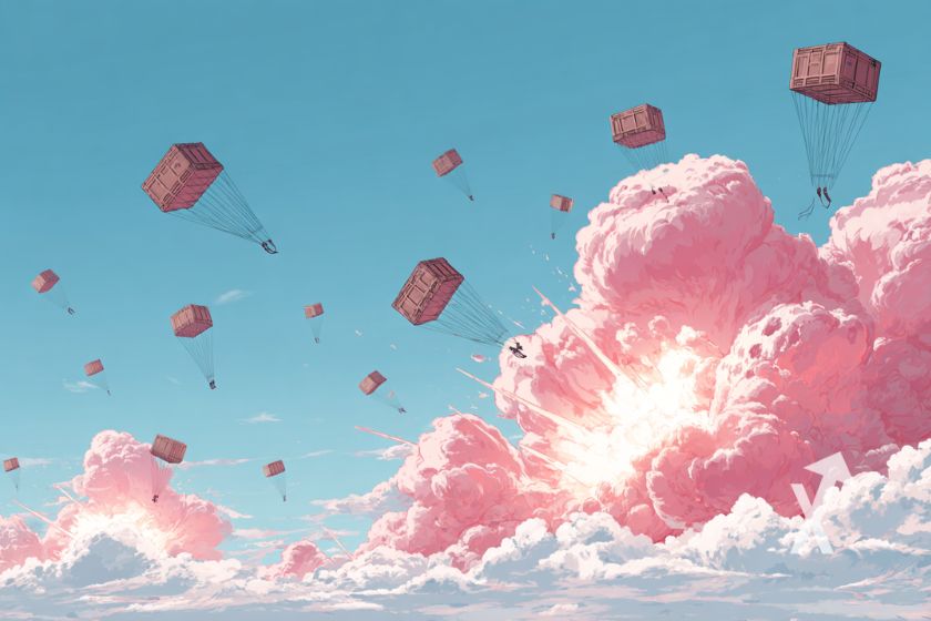 "Airdrop containers with parachutes in sky"
