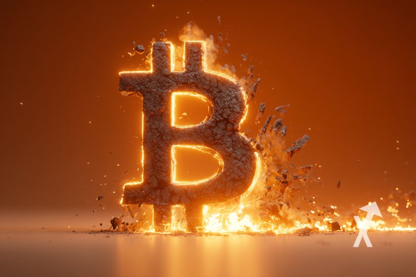 Bitcoin logo on fire in orange (Note: Alt text should be concise and descriptive to provide relevant information to visually impaired individuals using screen readers.)
