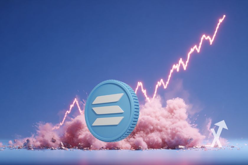 Solana coin with pink trendline price.