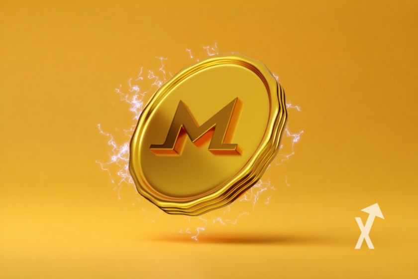 "Monero XMR coin on yellow background"
