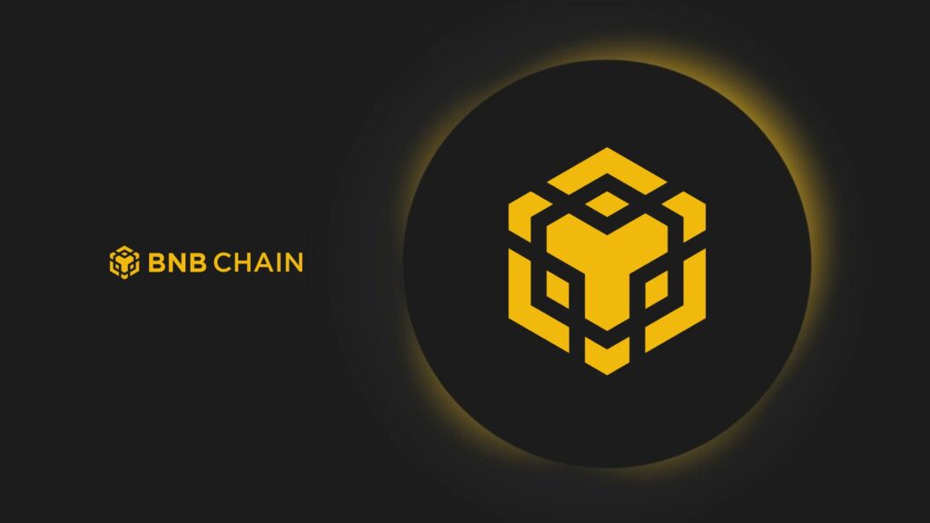 A dark black banner with the BNB Chain logo in yellow