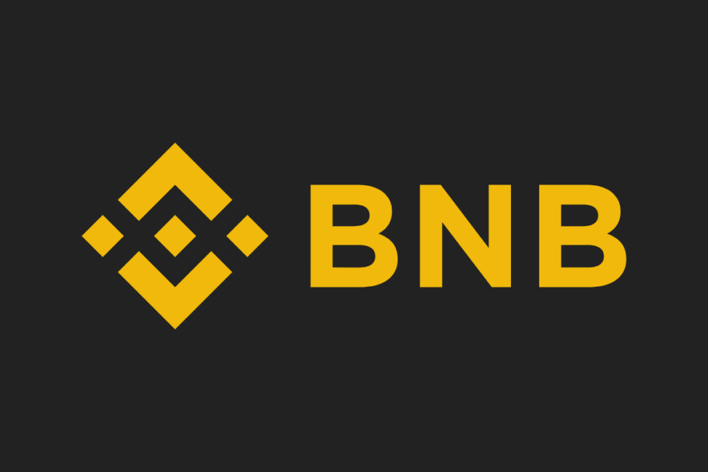 bnb binance coin logo in yellow writing on black background