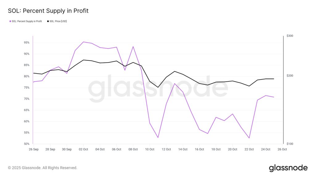 chart showing percentage of Solana supply in profit