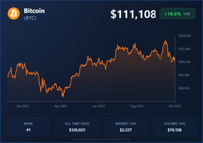 Bitcoin price chart in orange on dark background with market cap information
