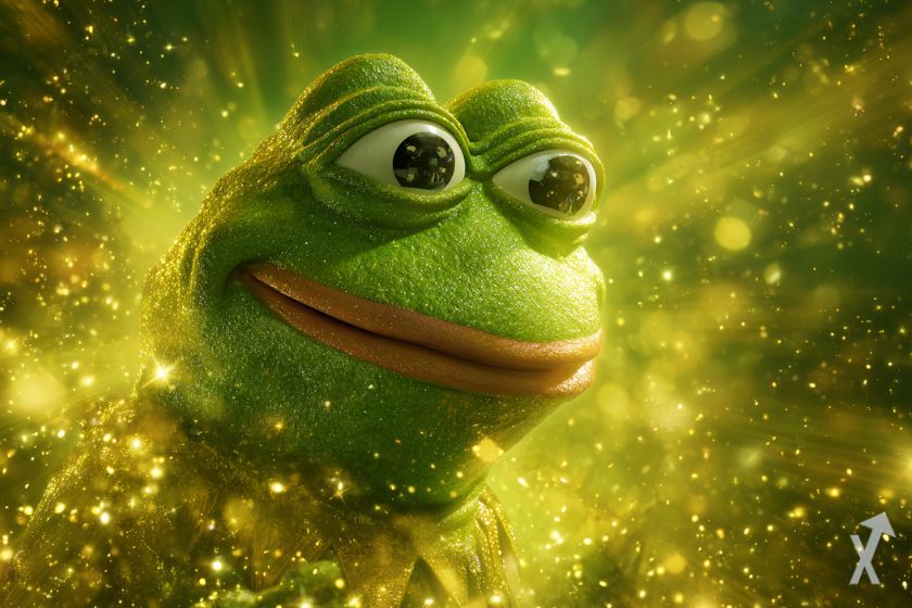 "Smiling green frog token symbolizing Pepe"