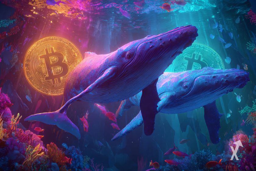 "Two whales swimming in the ocean."