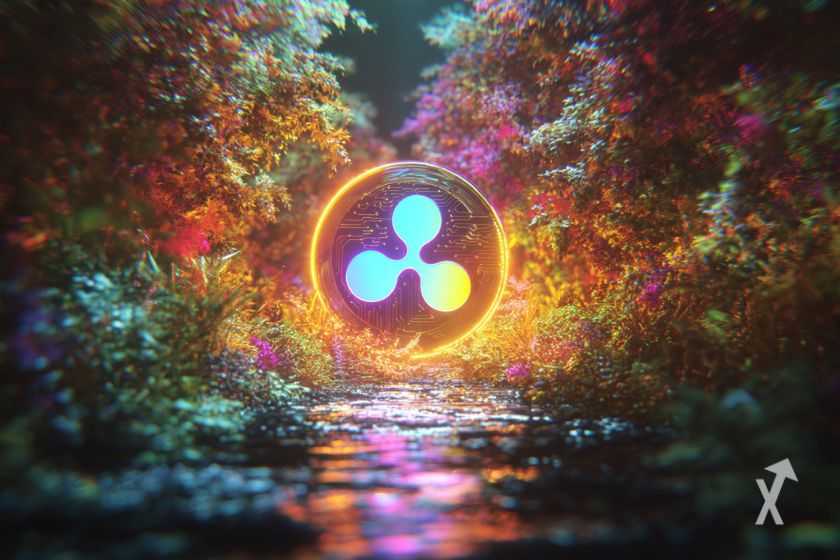 "The XRP token" - digital currency symbolizing transactions.