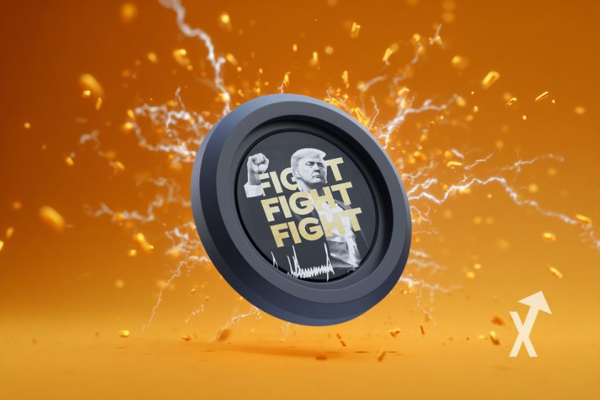 "Coin trump with electricity on yellow background"