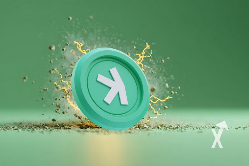 "Kaspa coin on green background with electricity"