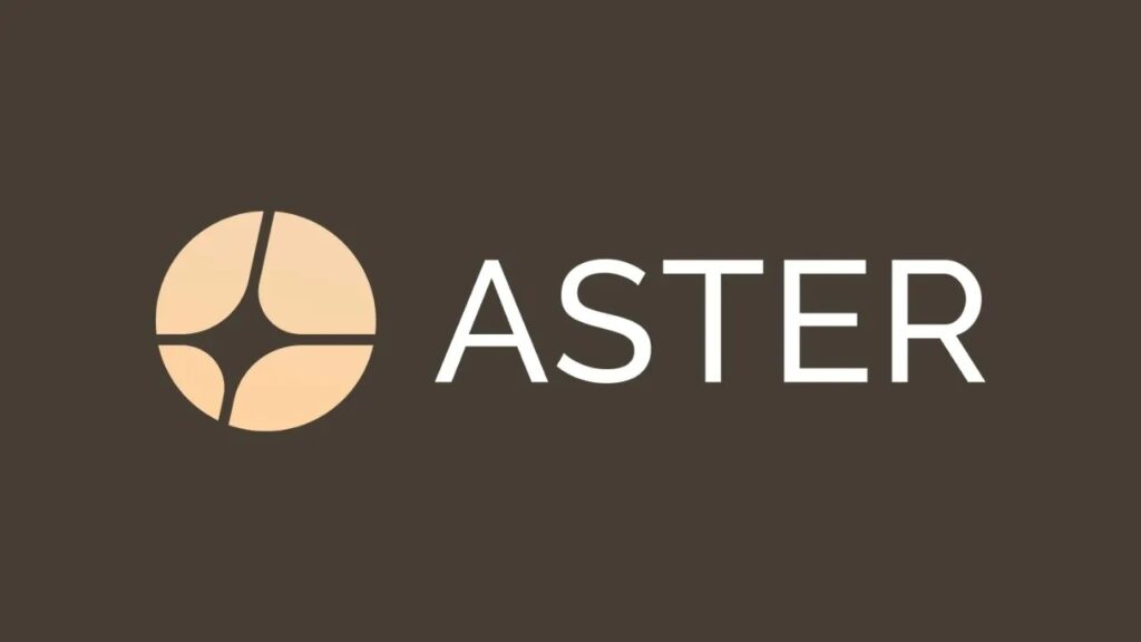 A banner with the Aster logo and white typography on a brown background