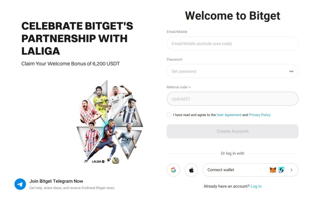 Bitget website homepage to register on the platform