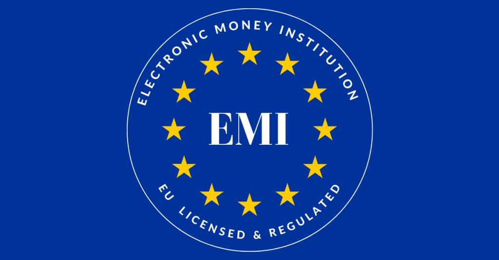 The Electronic Money Institution logo on a dark blue background