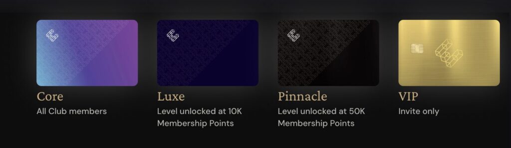 EtherFi showing four stylized crypto cards aligned horizontally, with blue, purple and metallic designs. Each card displays a modern logo and light reflections, evoking blockchain technology, decentralized finance and digital payments